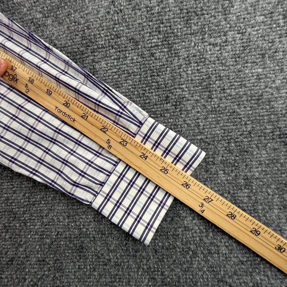 Eton 16.5 Long Sleeve Button Up Contrast Collar Preppy Purple Blue Plaid Cutaway - Picture 16 of 16